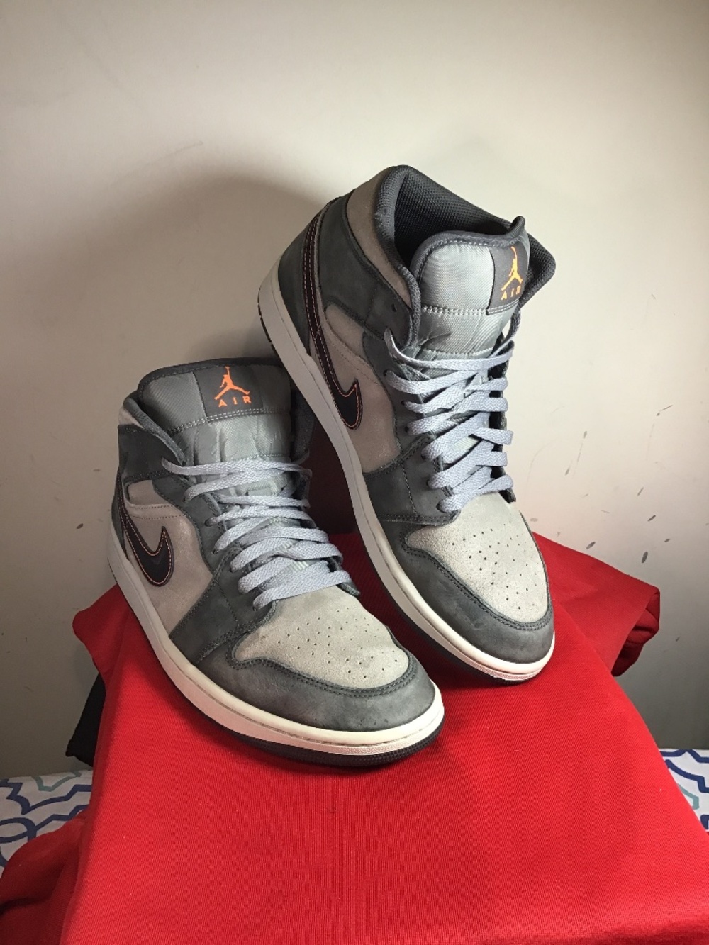 Jordan High Top Sneakers Gray with Orange Accents